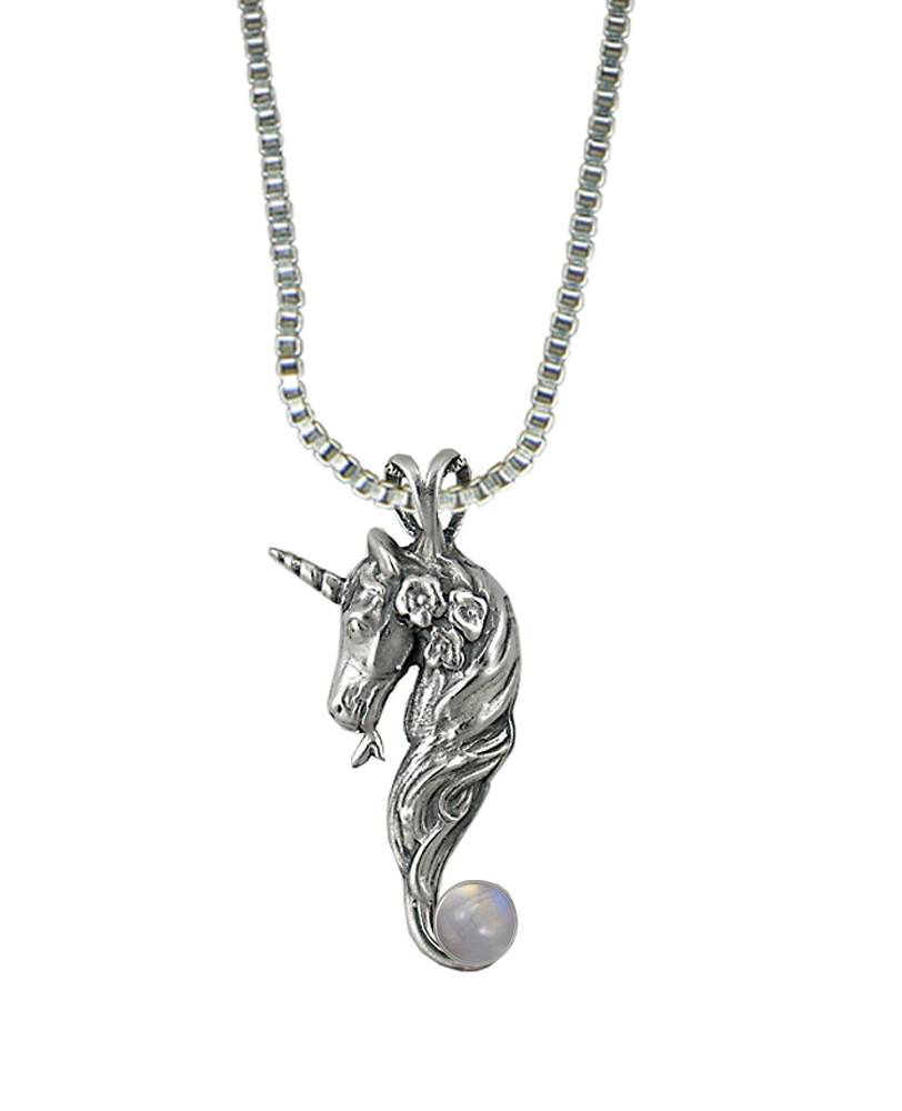 Sterling Silver Unicorn of Beauty Pendant With Rainbow Moonstone